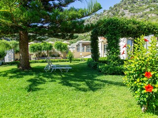 Der Garten zwischen Wohnungen und Pool