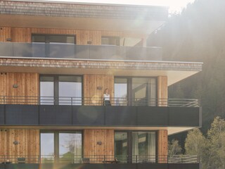 Spacious balcony with mountain views