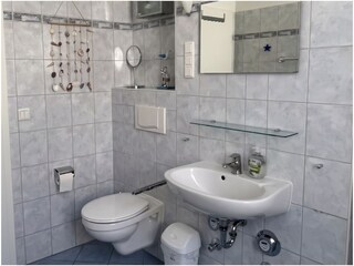 Badezimmer mit WC und Dusche (inkl. Handtücher)