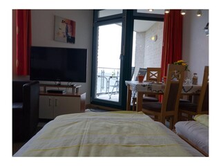 Blick aufs Meer vom Schrankbett in der Ferienwohnung Inselblume 03 auf Fehmarn