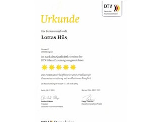 Lottas Hüs wurde vom DTV erneut mit 5 von 5 möglichen Sternen ausgezeichnet!