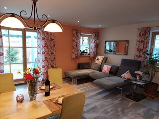 Cozy living area with dining area