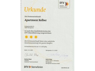 Zertifizierung durch den DTV: 3 Sterne