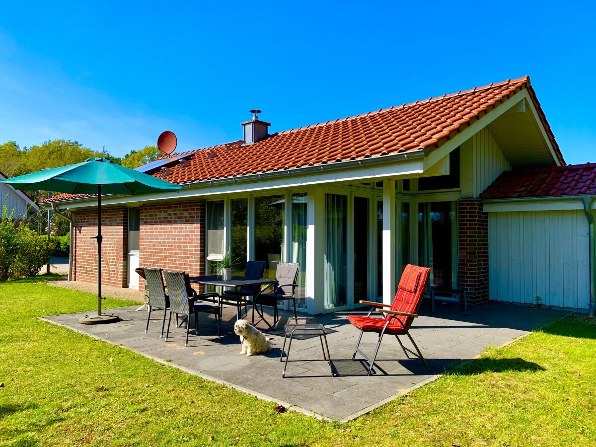 Gemütliche Terrasse mit großem Garten.