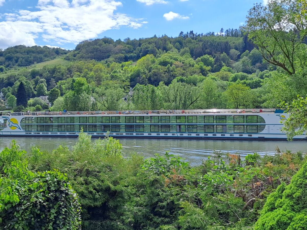 Unmittelbar vorbeifahrendes Hotelschiff