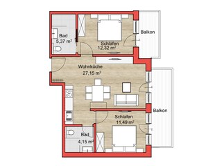 Vakantieappartement Ladis Grondplan 21