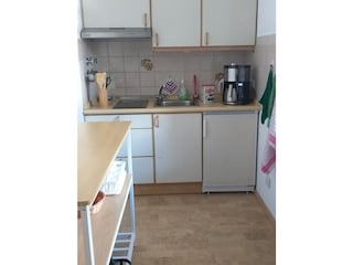 Küchenzeile mit 2 Kochfeldern, Spüle und Kühlschrank