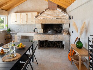 Comfortable dinning area with fireplace