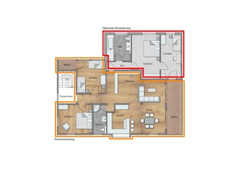 Ferienwohnung Grundriss, Zusatzbereich Rot
