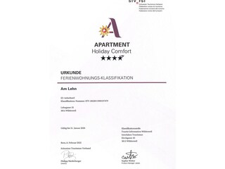 Urkunde Ferienwohnungs-Klassifikation