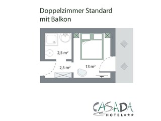Grundriss Doppelzimmer Standard mit Balkon