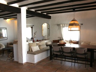 The dining area and living area