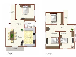 Grundriss der Wohnung Juppe über zwei Etagen