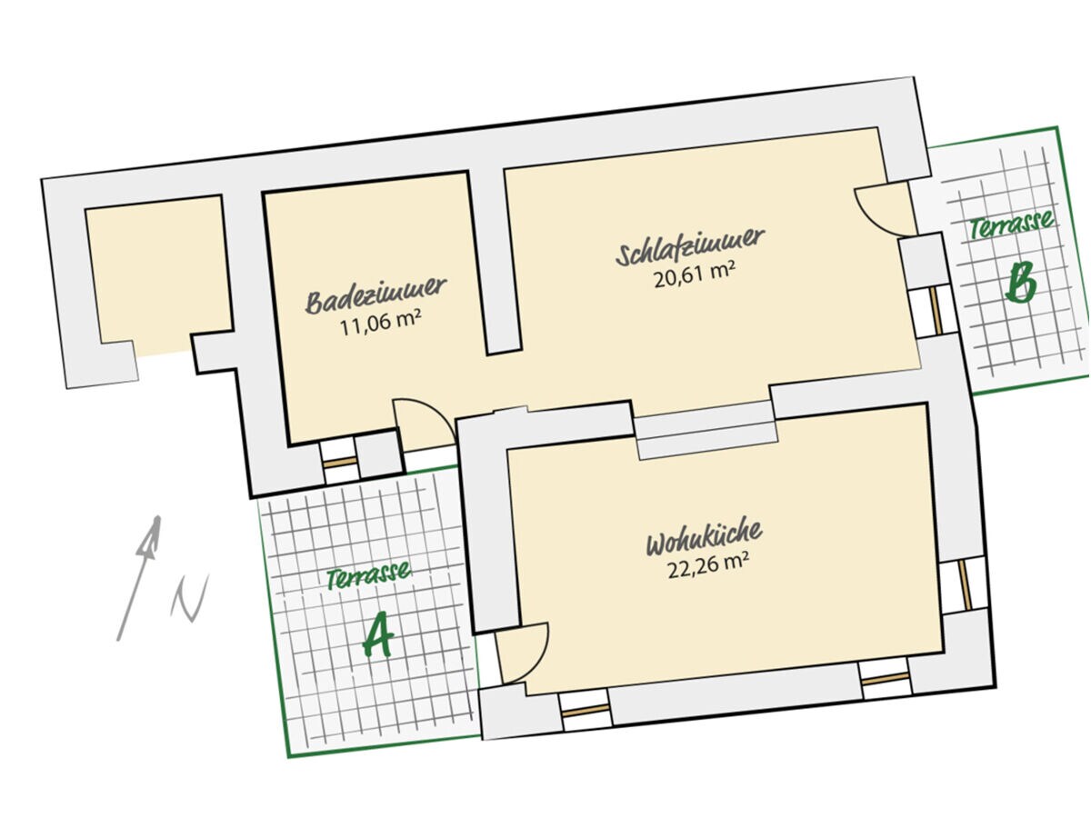 Grundriss Ferienwohnung mit Terrassen