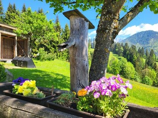 Holzbrunnen mit Blumen