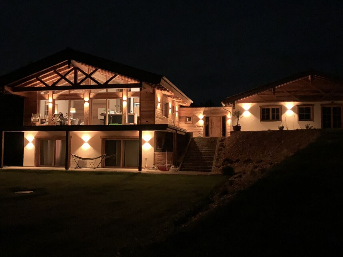 out chalet at night