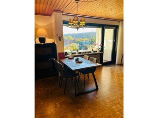 Blick zum Balkon und in die Harzer Berge