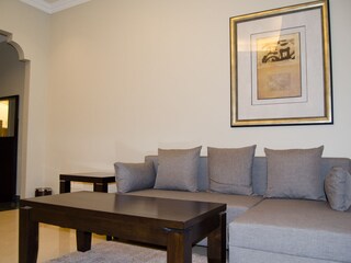 Seating area with sofa bed