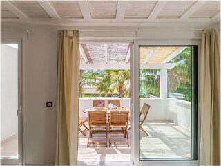 Balcony with dining table