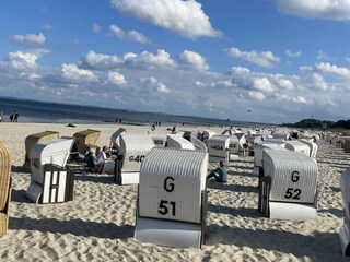 Usedomer Strand in der Hochsaison mit zahlreichen Strandkörben