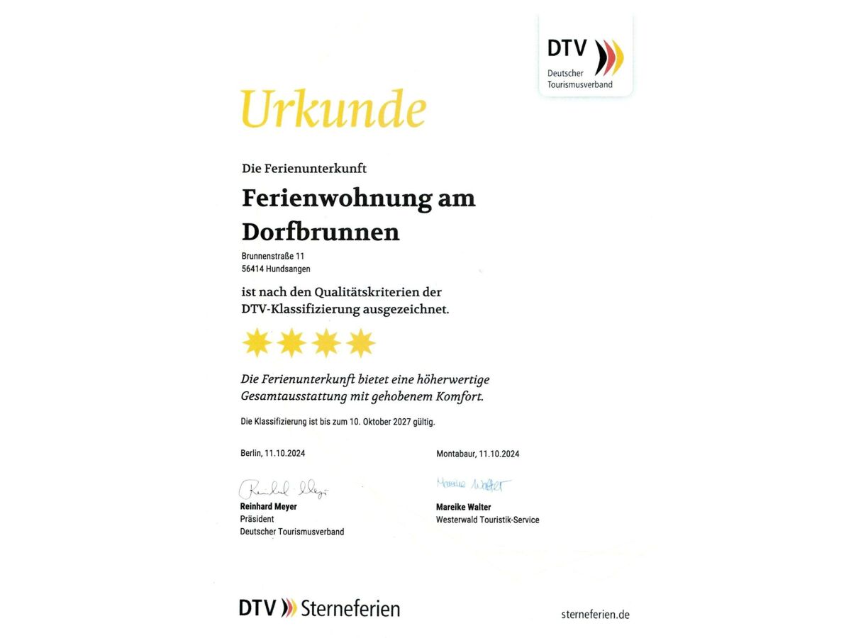 Urkunde - 4 Sterne -Fewo