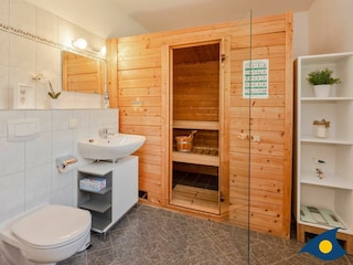 Badezimmer mit Sauna und Dusche