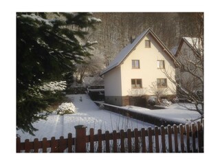 Haus mit Garten im Winter