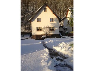 Haus mit Garten im Winter