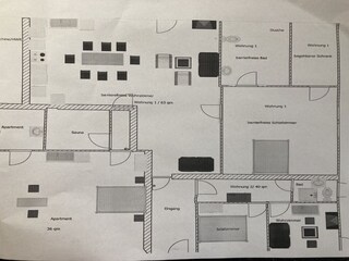 Grundriss mit 3 Wohnungen, getrennt oder einzeln