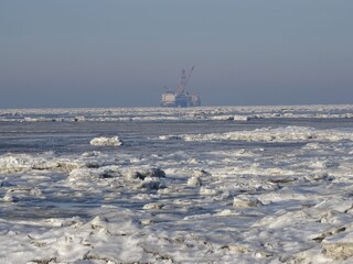Blick auf Mittelplate, Winter 2021