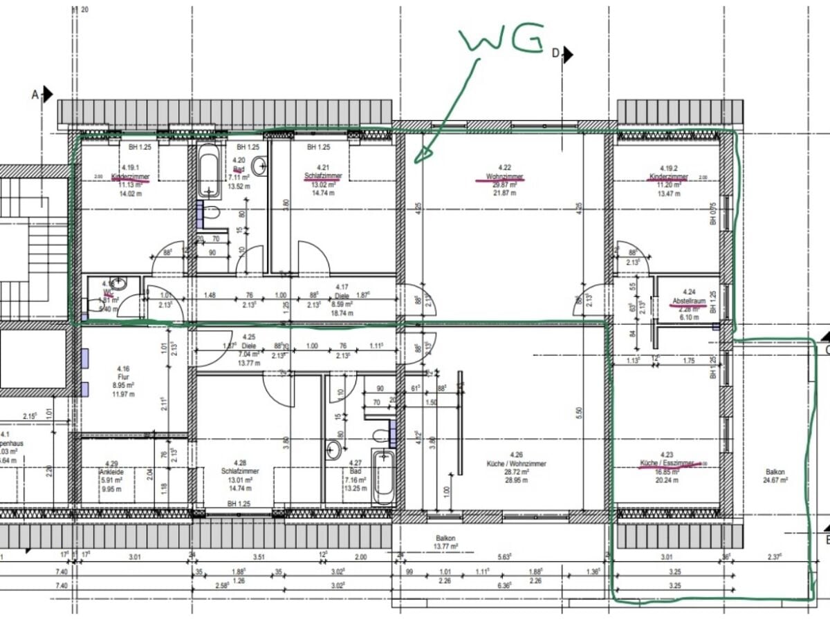 Grundriss Wohnung grün umrandet