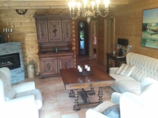 Living area with panorama wood kamin