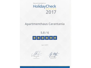 Urkunde Holidaycheck 2017
