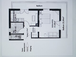 Grundriss Fewo "Wendelstein" ca. 56m²