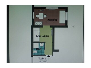 Zweites Zimmer mit getrennter einzel Betten u. TV