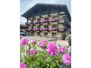Haus mit Dahlie