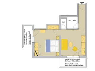 Grundriss Suite mit zwei Balkonen zum Ort und See
