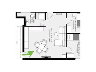 Grundriss FeWo ZWO - 2 Schlafzimmer