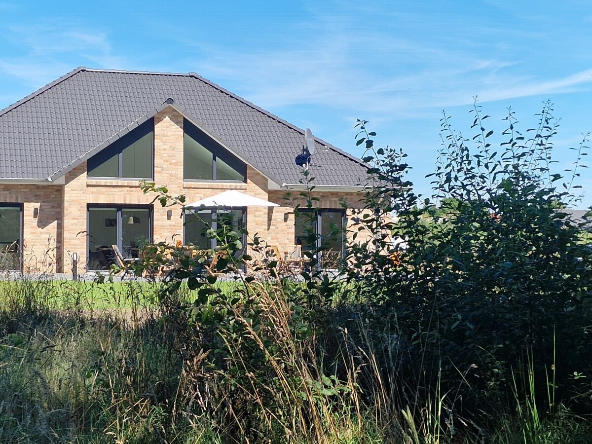 Das Ferienhaus mit Blick von den Wiesen