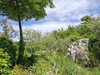 Stone rocks in the garden behind the house