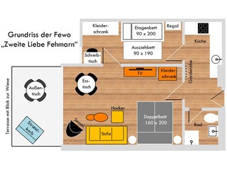 Grundriss der Ferienwohnung  "Zweite Liebe Fehmarn"
