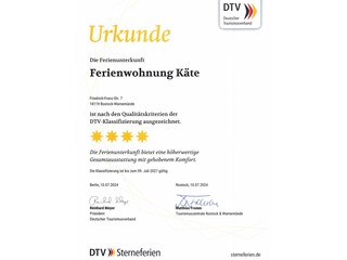 Urkunde DTV Ferienwohnung Käte