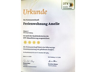 4 Sterne FW Amelie im Ferienhaus Wille - Urkunde DTV