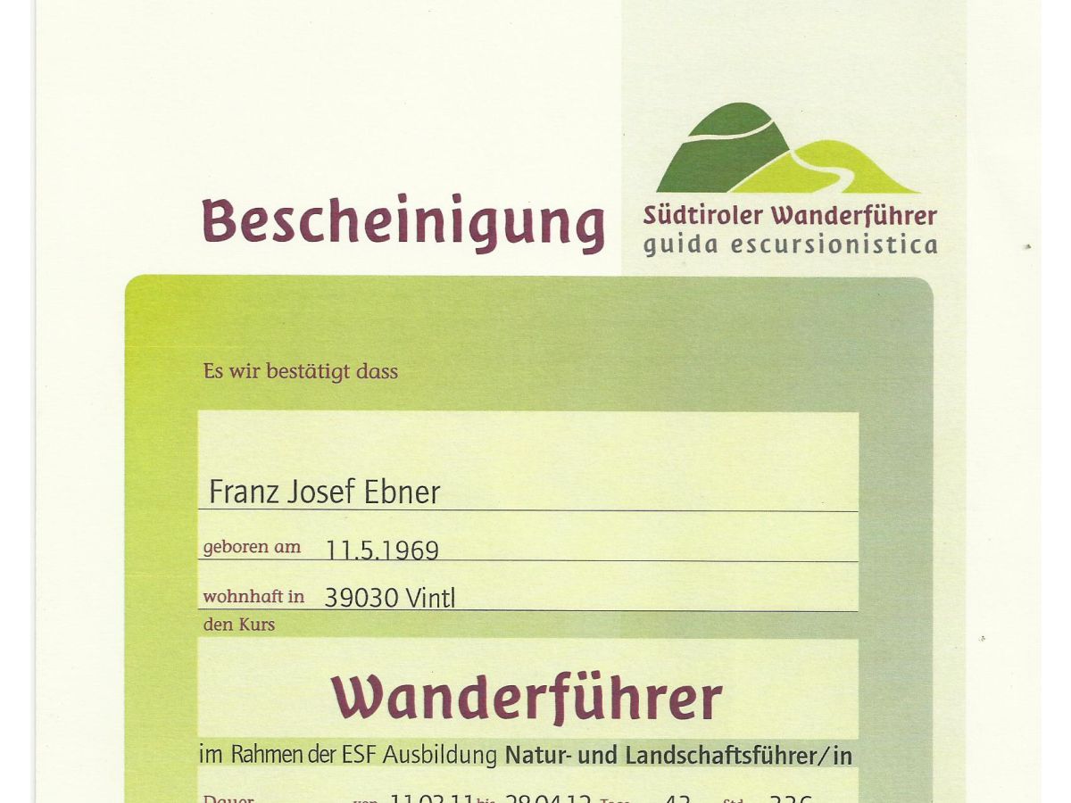 Bescheinigung - Wanderführer