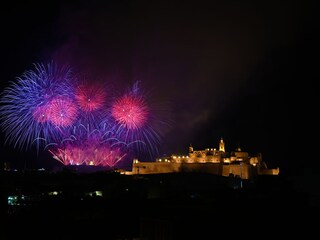 Traditional festa fireworks and the Gozo Cittadella