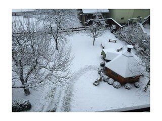 Garten mit Grillhütte im Winter