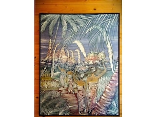 Exotisches Batikbild im Apartment.