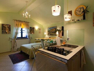 Interior of a small blue house