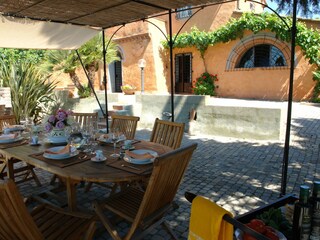 The patio in front of the villa