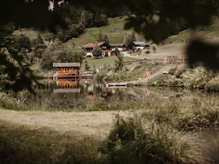 Blick von unserem kleinen See  zum Farmhaus